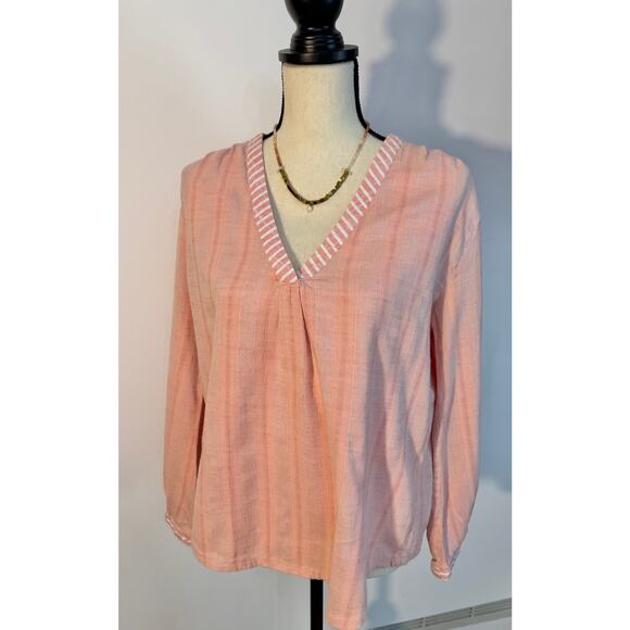 Ace & Jig Tops - Ace & Jig Peach Coral Top Woven Popover Long Sleeve Top Size M - defect
